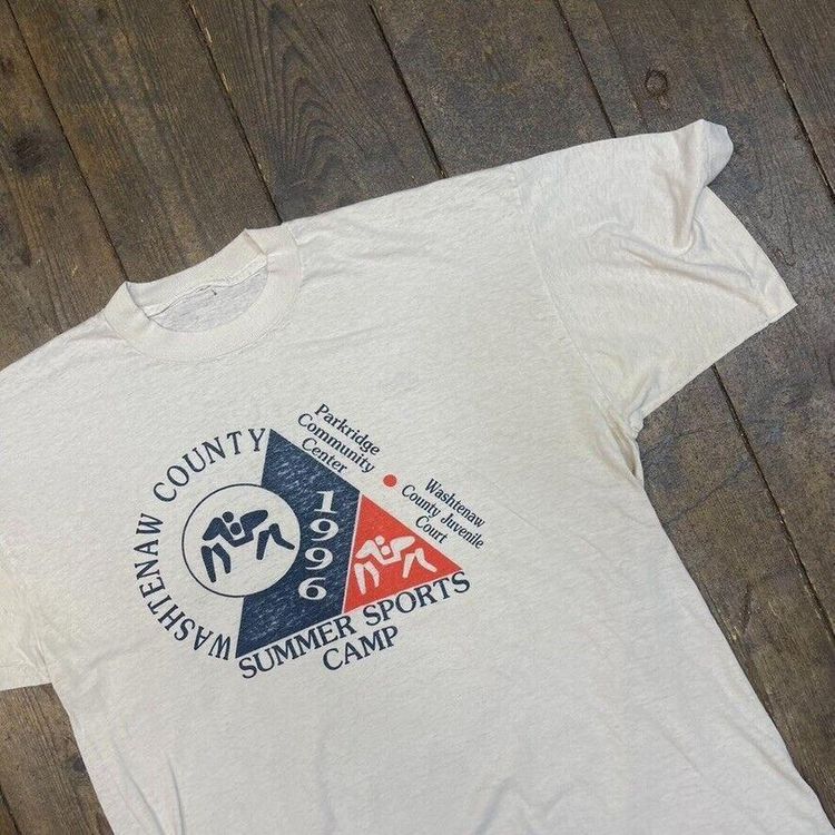 Vintage T-Shirt 90s Charity Run Graphic Single Stitch Tee, White, Mens Large image 3