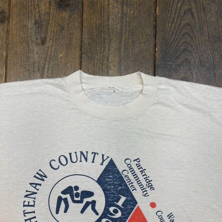 Vintage T-Shirt 90s Charity Run Graphic Single Stitch Tee, White, Mens Large image 4