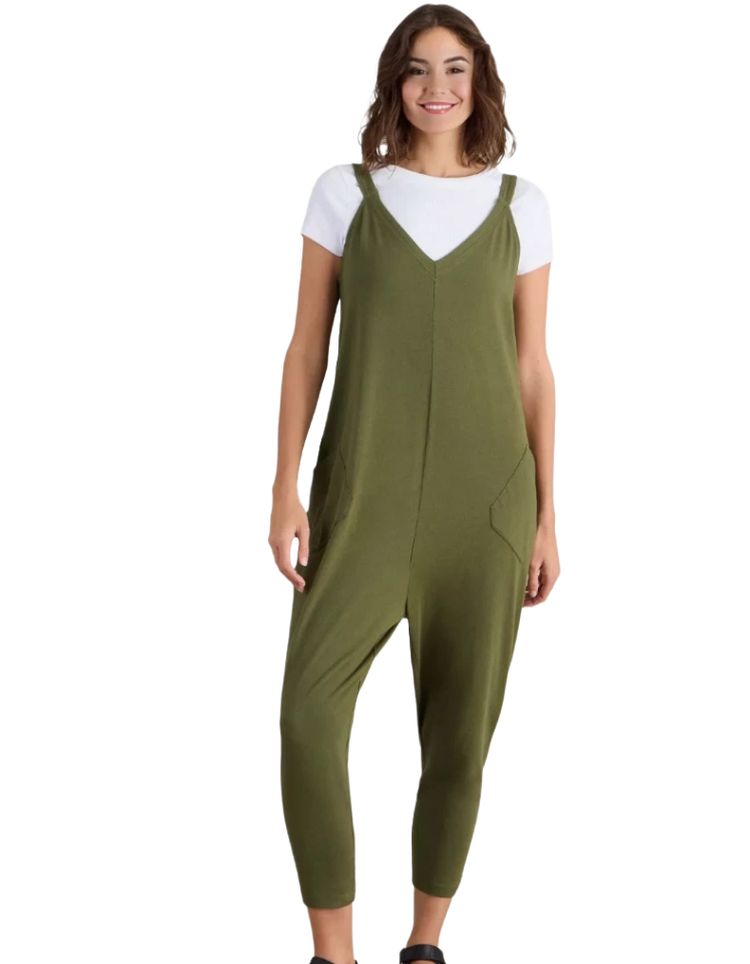 Women's Sleeveless Selina Jersey V Neck Jumpsuit in Green