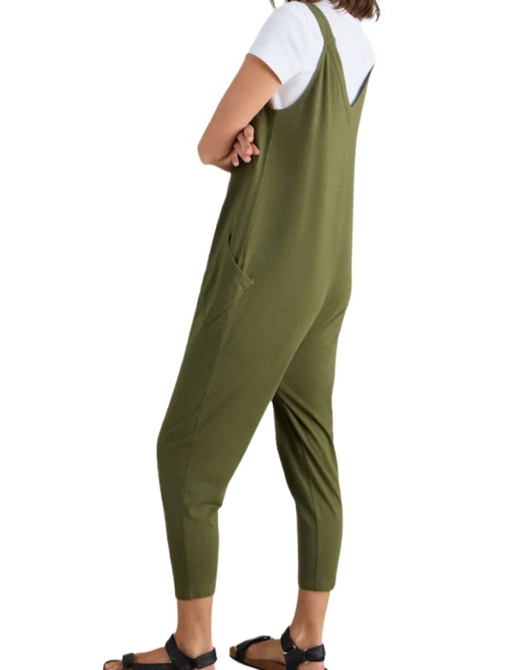 Women's Sleeveless Selina Jersey V Neck Jumpsuit in Green 3