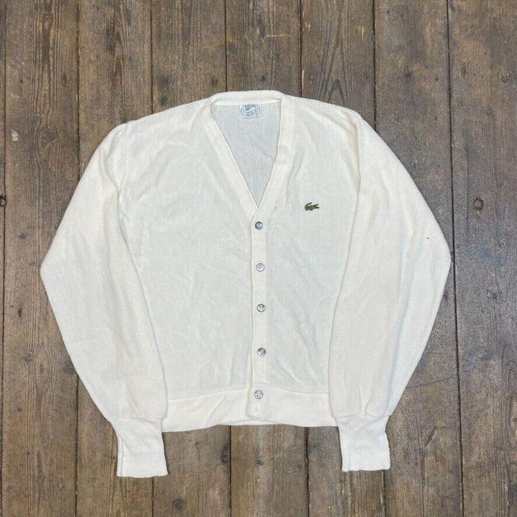 Lacoste IZOD Jumper Knit 90s Vintage USA Acrylic Cardigan, White, Mens Medium image 1