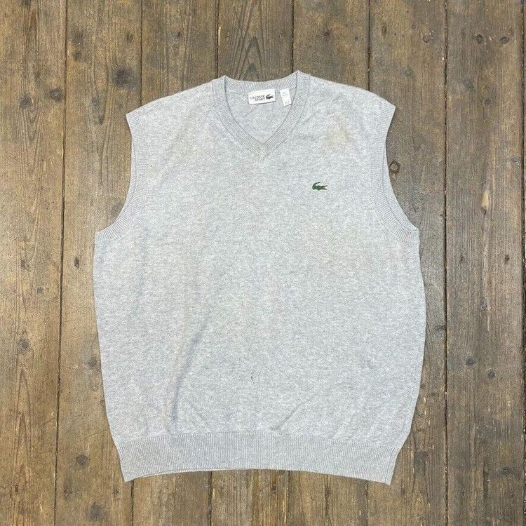Lacoste Sports Jumper Knit V Neck Vintage Vest Sweater, Grey, Mens XXL image 1