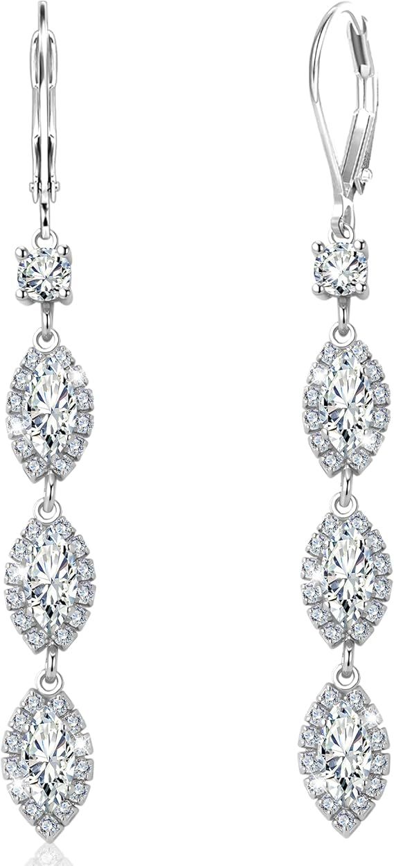 Silver Drop Earrings With Clear Stones