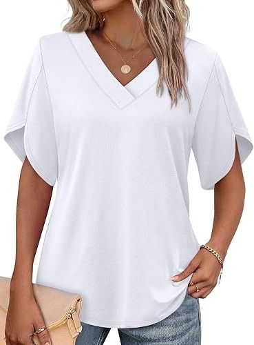 White V-Neck Short Sleeve Blouse