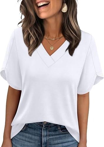 White V-Neck Short Sleeve Blouse image 4