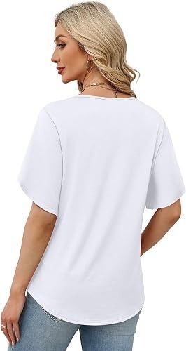 White V-Neck Short Sleeve Blouse image 5
