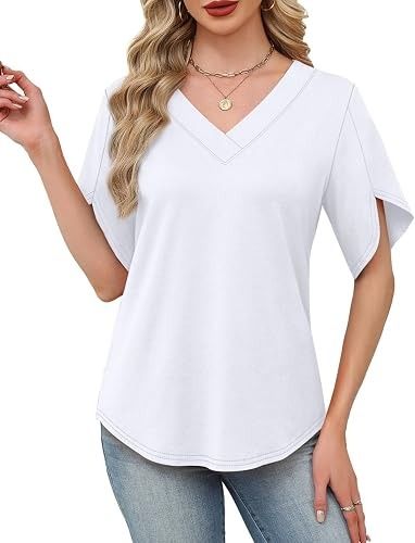 White V-Neck Short Sleeve Blouse image 3