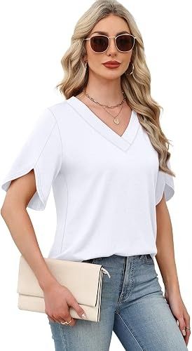 White V-Neck Short Sleeve Blouse image 2
