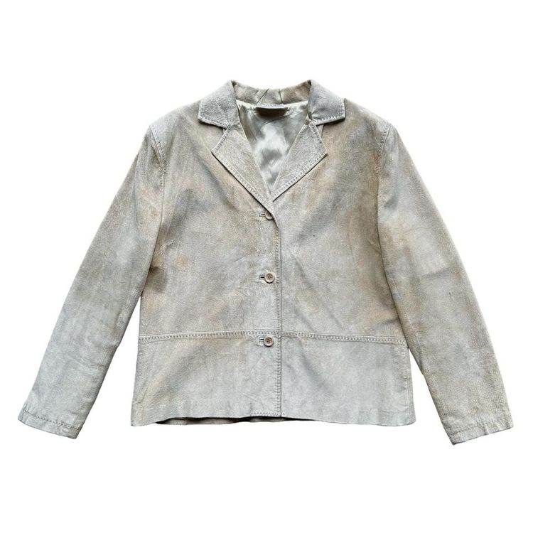 Real suede sandy coloured button down collared jacket with beautiful stitching image 1