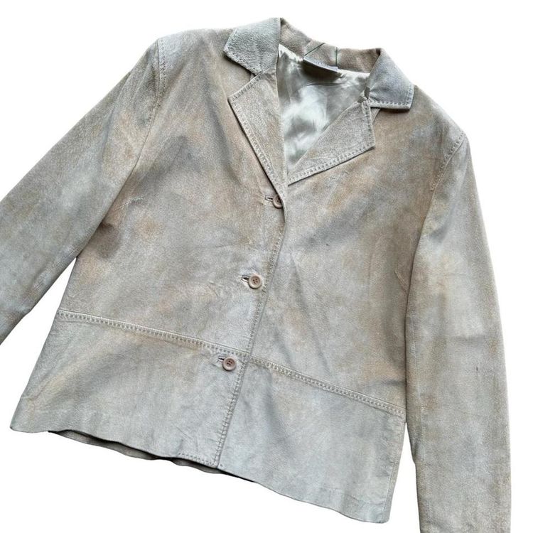 Real suede sandy coloured button down collared jacket with beautiful stitching image 2