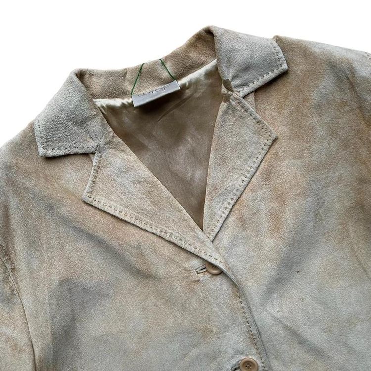Real suede sandy coloured button down collared jacket with beautiful stitching image 3