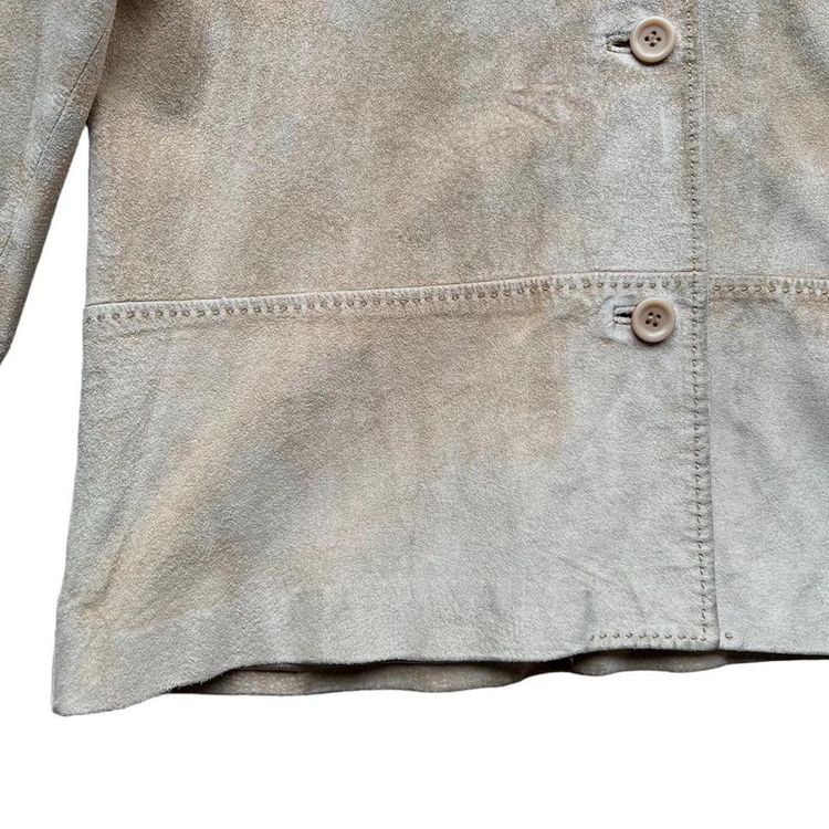 Real suede sandy coloured button down collared jacket with beautiful stitching image 4