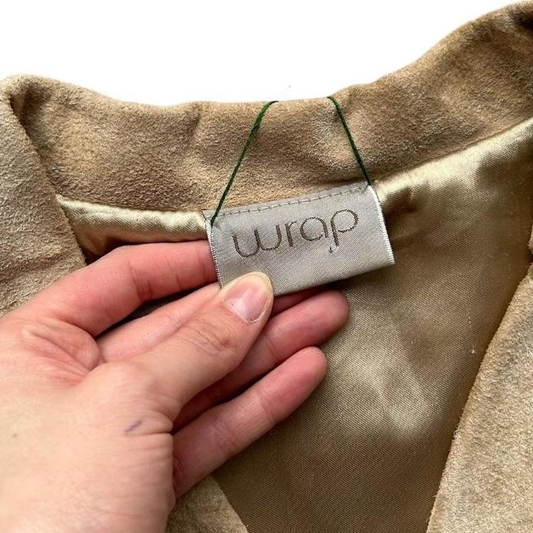 Real suede sandy coloured button down collared jacket with beautiful stitching image 5