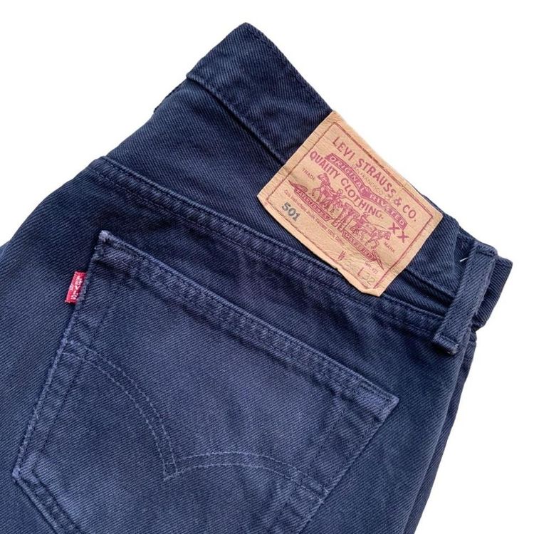 Dark navy blue Levi 501 jeans with button flies and the iconic leather patch image 4