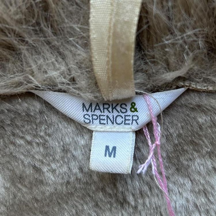 Beige faux suede afghan style coat with a faux fur collar, cuffs and lining 4