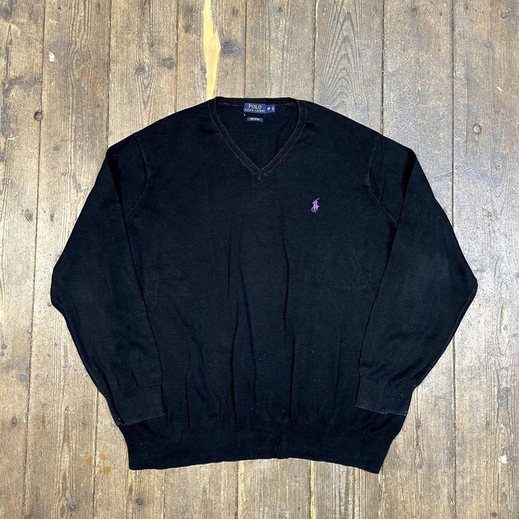Ralph Lauren Polo Knit Sweater V Neck Y2K Sports Sweater, Black, Mens 3XL