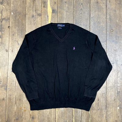 Ralph Lauren Polo Knit Sweater V Neck Y2K Sports Sweater, Black, Mens 3XL 1