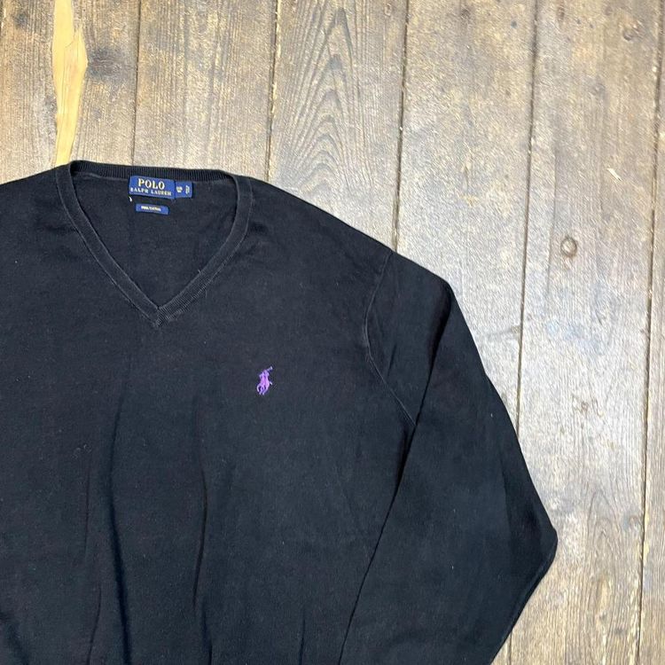 Ralph Lauren Polo Knit Sweater V Neck Y2K Sports Sweater, Black, Mens 3XL 2