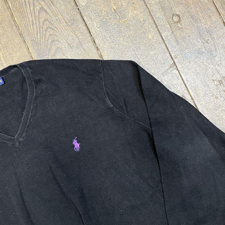 Ralph Lauren Polo Knit Sweater V Neck Y2K Sports Sweater, Black, Mens 3XL 4