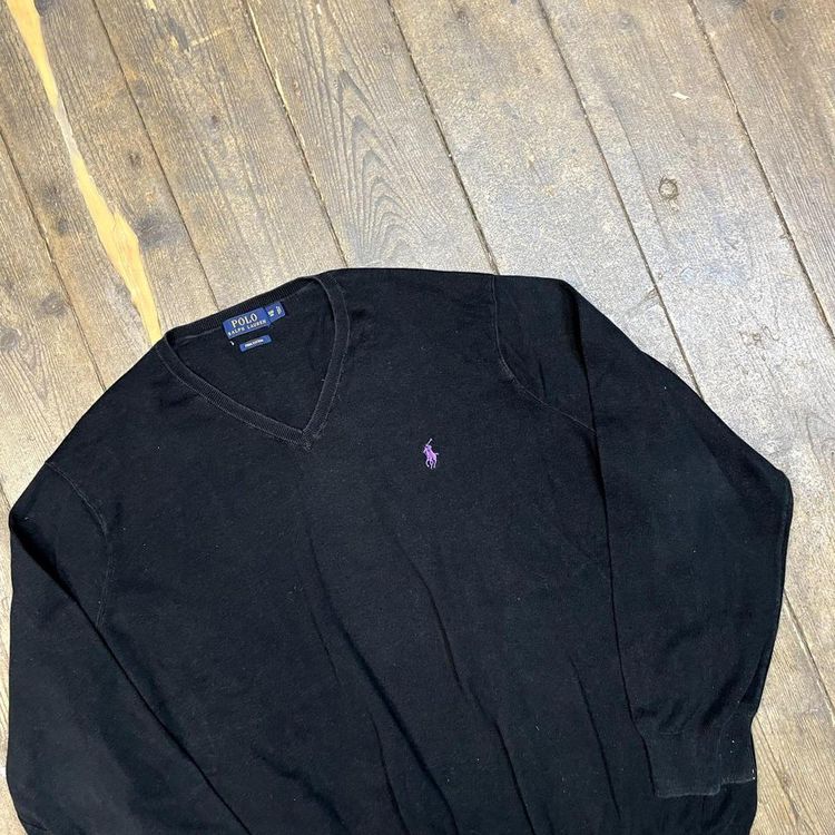 Ralph Lauren Polo Knit Sweater V Neck Y2K Sports Sweater, Black, Mens 3XL 3