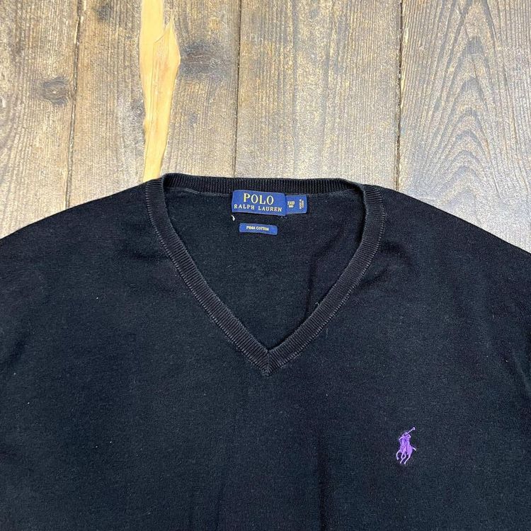Ralph Lauren Polo Knit Sweater V Neck Y2K Sports Sweater, Black, Mens 3XL 7
