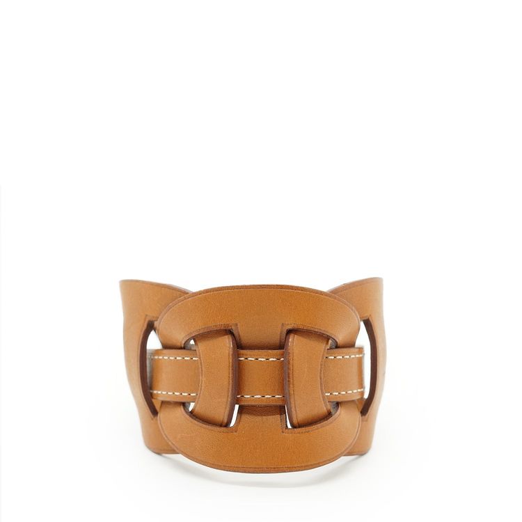Bracciale a fascia Hermes Fetiche in pelle marrone chiaro Tan