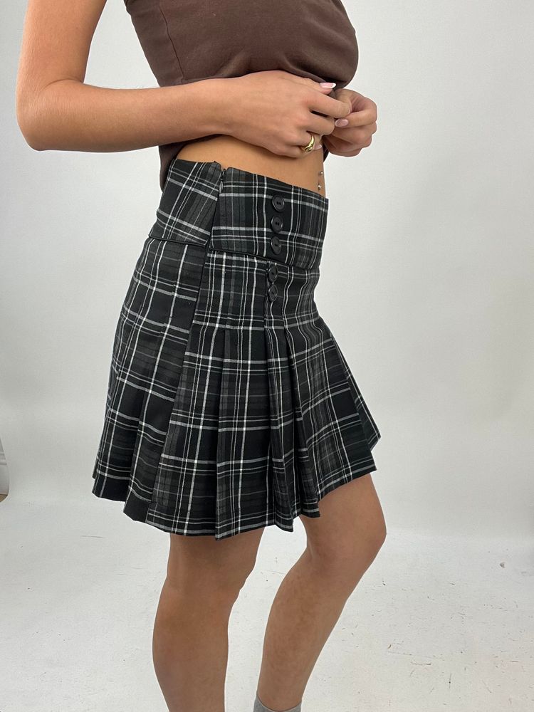 💚 TAYLOR SWIFT DROP | medium black tartan checked pleated skirt 4
