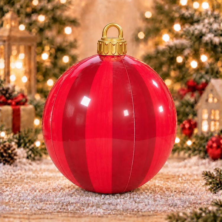 LED Red Striped Christmas Ornament Ball