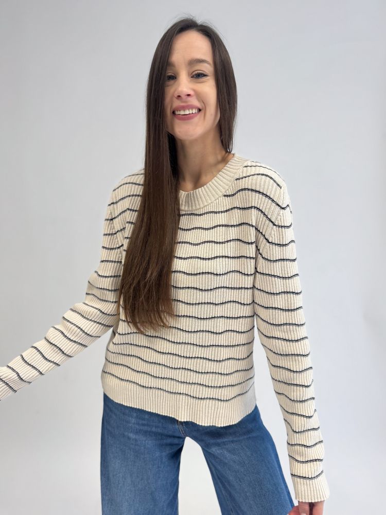 Beżowy sweter w paski z lnem image 1