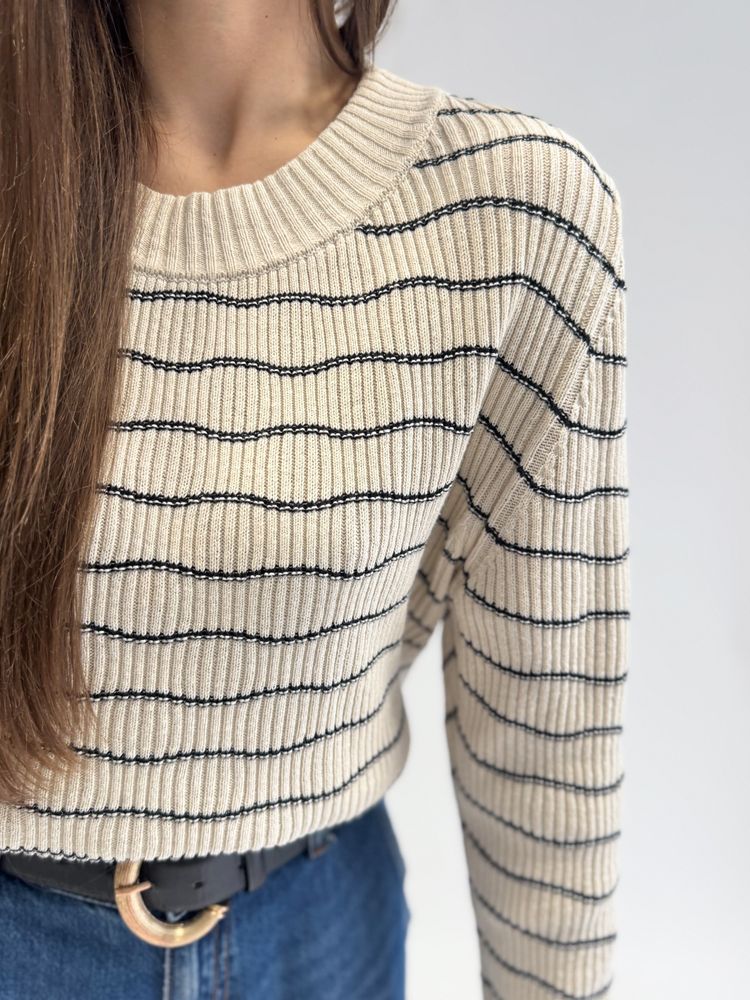 Beżowy sweter w paski z lnem image 3