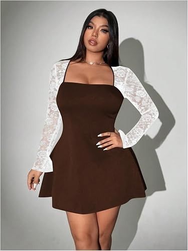 Brown Dress With White Lace Sleeves