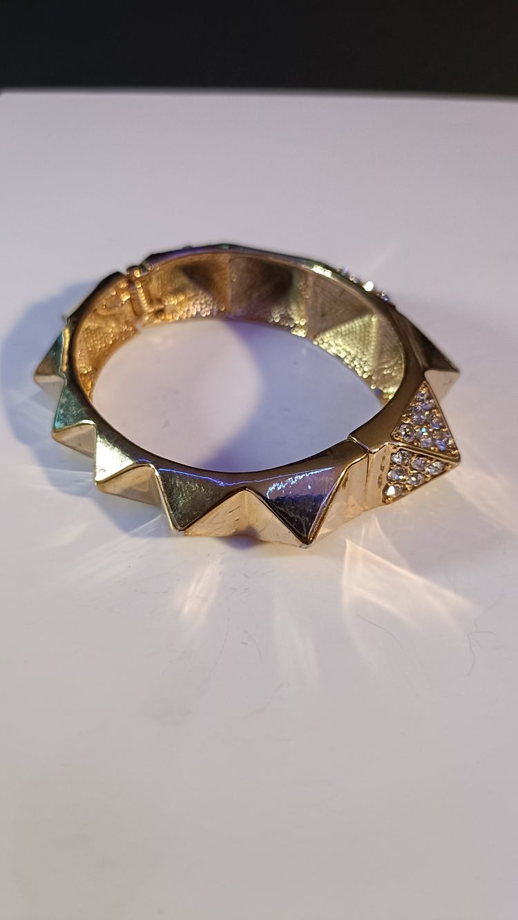Gold-Tone Spiked Crystal Hinged Bangle image 2