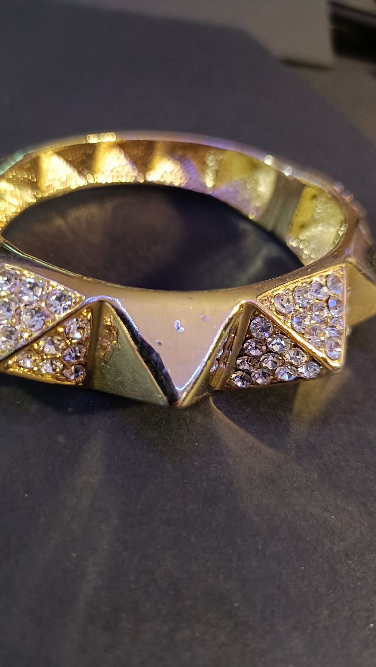 Gold-Tone Spiked Crystal Hinged Bangle image 7