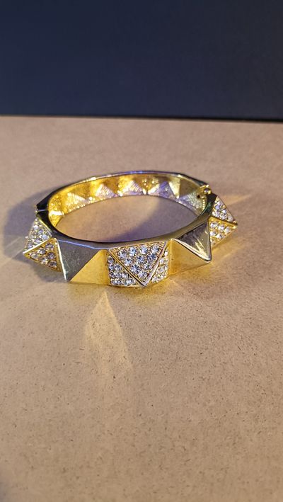 Gold-Tone Spiked Crystal Hinged Bangle