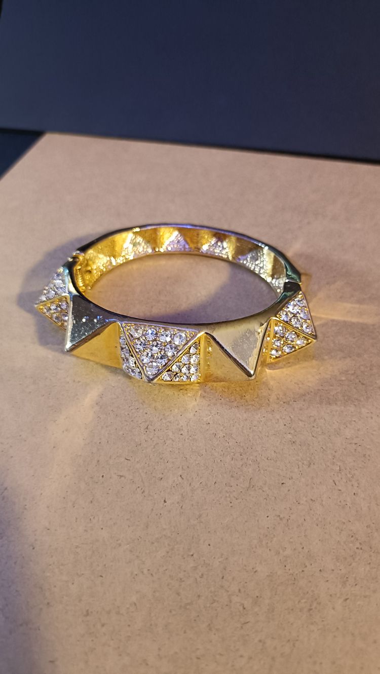Gold-Tone Spiked Crystal Hinged Bangle image 5
