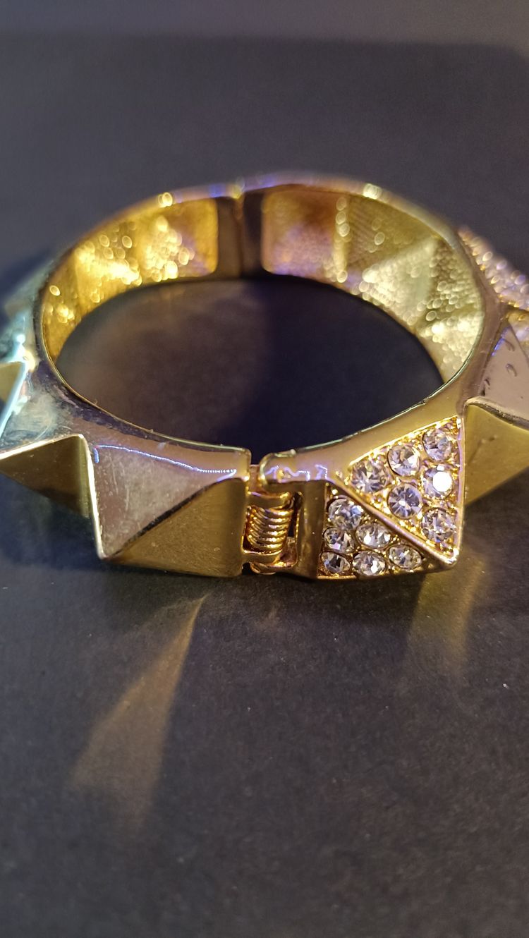 Gold-Tone Spiked Crystal Hinged Bangle image 6