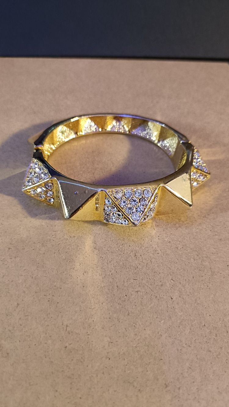 Gold-Tone Spiked Crystal Hinged Bangle image 4