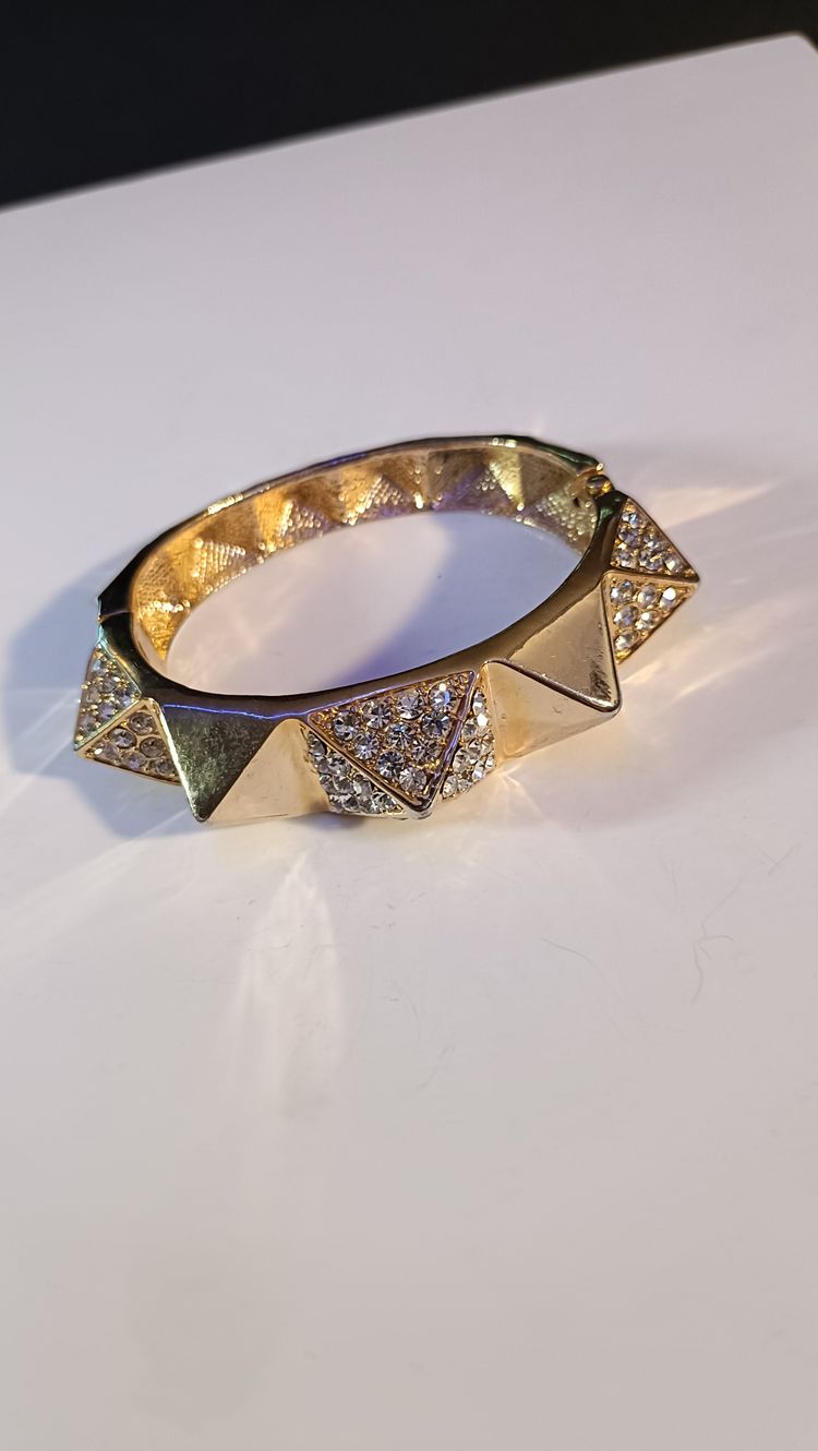 Gold-Tone Spiked Crystal Hinged Bangle image 3