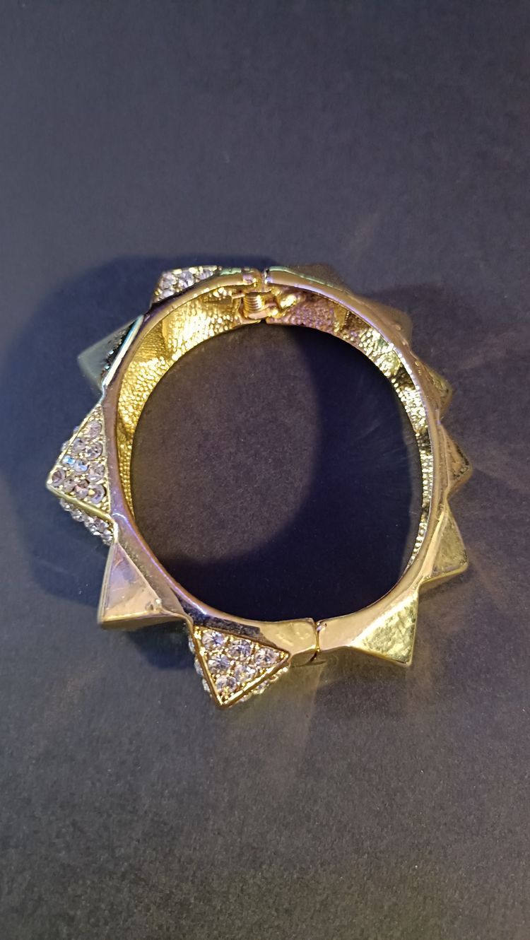 Gold-Tone Spiked Crystal Hinged Bangle image 8