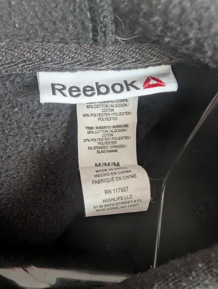 Reebok Big Logo Graphic Hoodie Sweatshirt Black Fleece Jumper Size M image 4