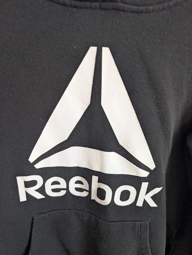 Reebok Big Logo Graphic Hoodie Sweatshirt Black Fleece Jumper Size M image 3