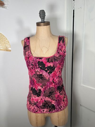 Y2K Pink Floral Textured Tank Top
