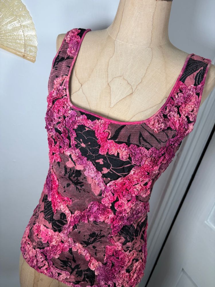 Y2K  Pink Floral Textured Tank Top image 2