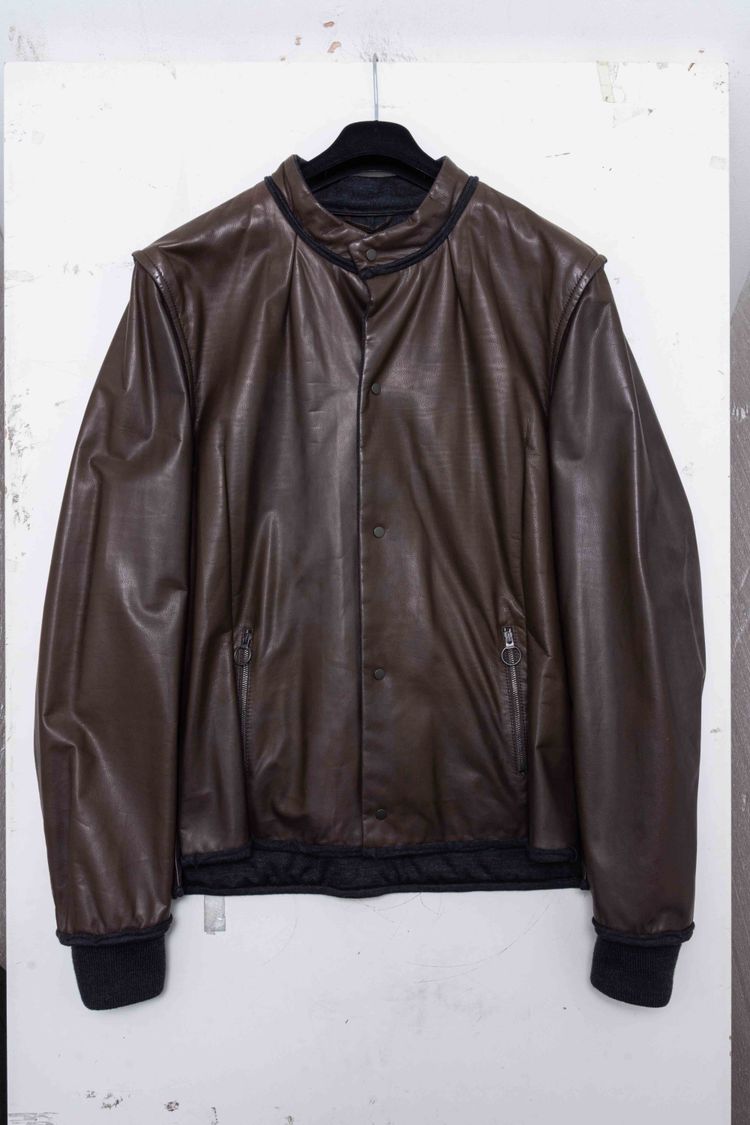 Lanvin Paris Calfskin Leather Pleated Blouson Jacket image 1