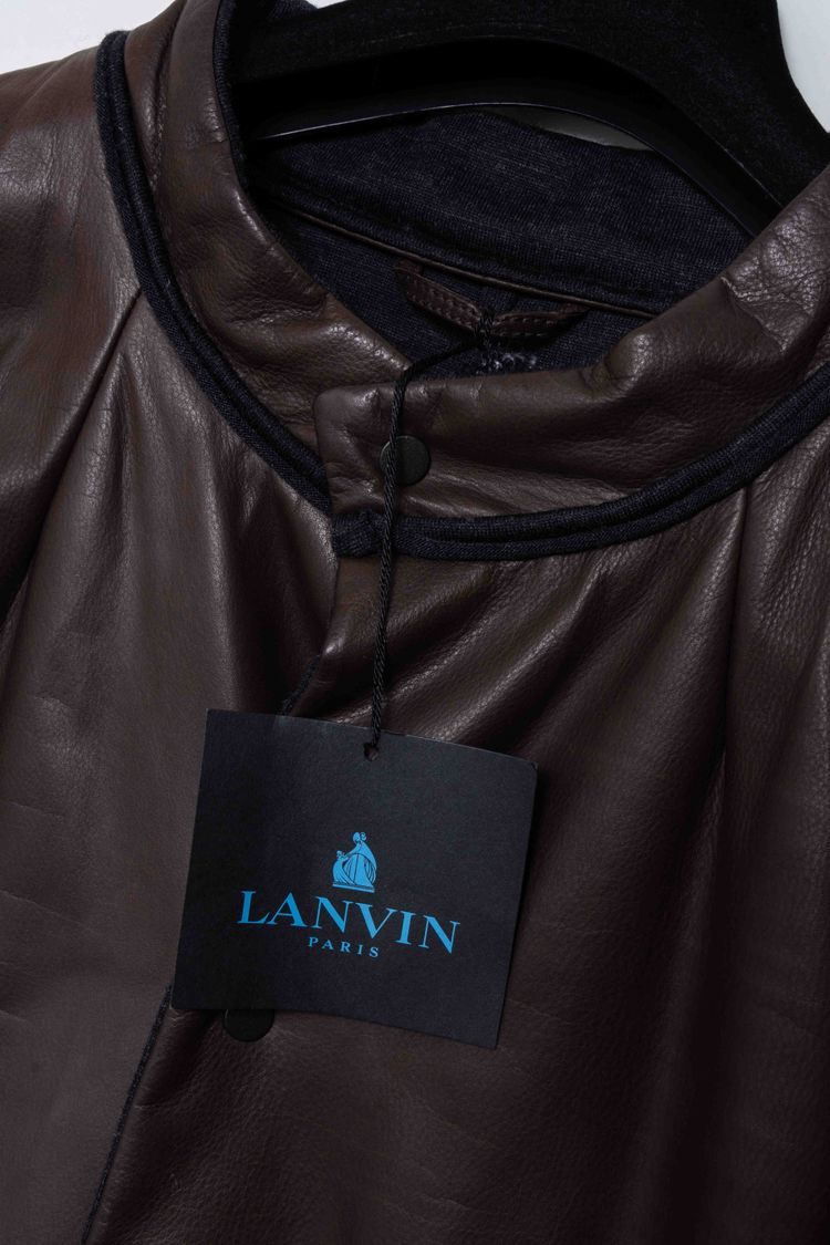 Lanvin Paris Calfskin Leather Pleated Blouson Jacket image 5
