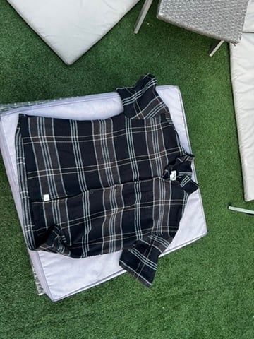 Pull &amp; Bear Pull & Bear Black & Grey Checked Short Sleeve Shirt Medium Cotton product image