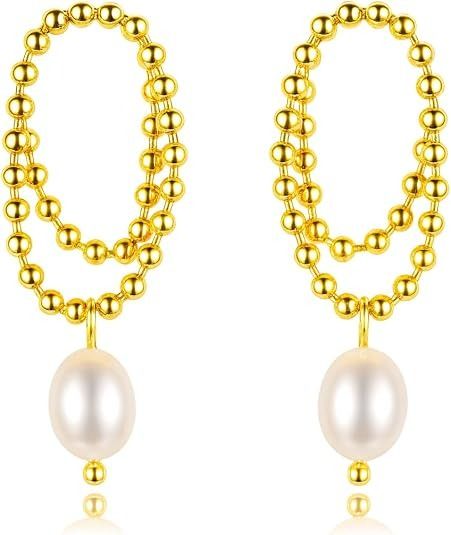 Gold-Tone Beaded Earrings With Pearl Drop image 1