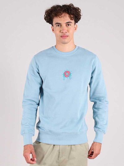 Disco Cult Embroidered Mens Sweatshirt, Organic Cotton, in Light Blue