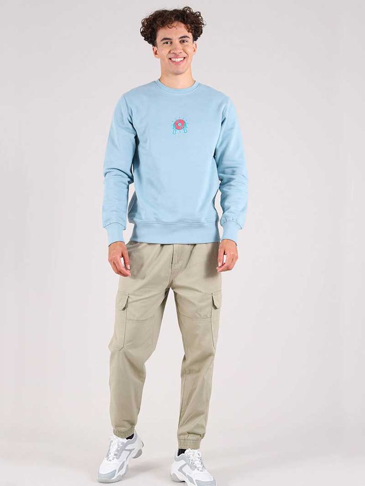 Disco Cult Embroidered Mens Sweatshirt, Organic Cotton, in Light Blue imagen 3
