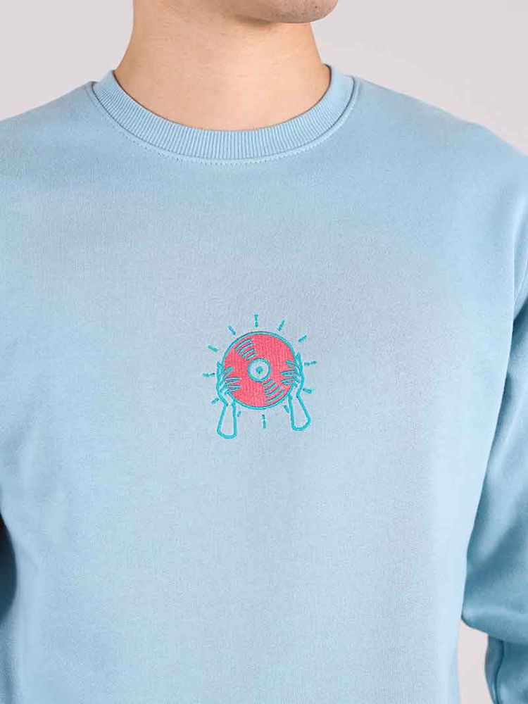 Disco Cult Embroidered Mens Sweatshirt, Organic Cotton, in Light Blue imagen 4